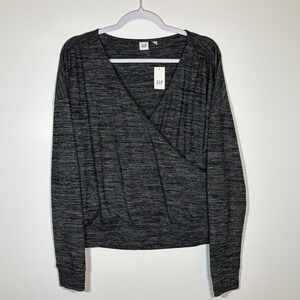 Gap Black Soft Spun Crossover Long Sleeve Tee Size Large Faux Wrap NWT‎